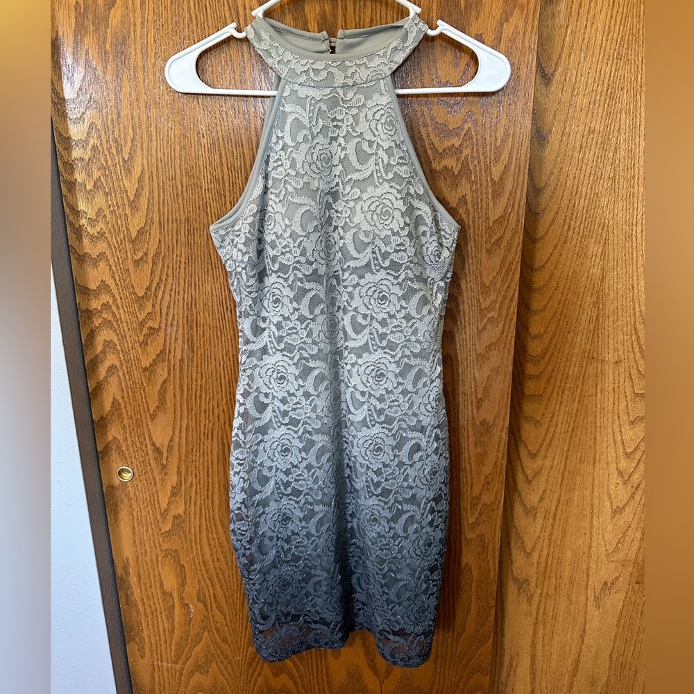 Lace Floral Grey Bodycon Dress, Size Small